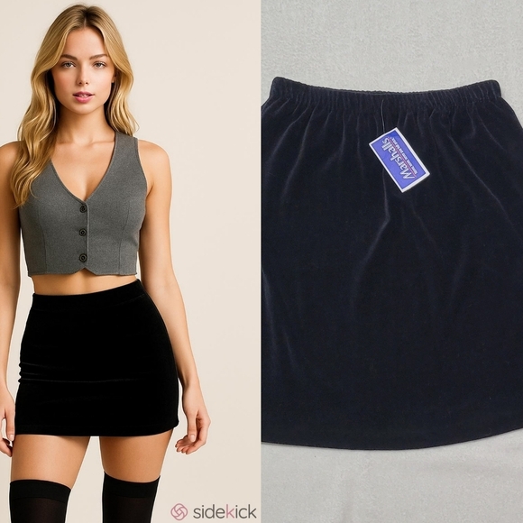 Vintage Dresses & Skirts - Ultrasport Marshall's 1970s Vintage Deadstock Black Velvet Fitted Mini Skirt S